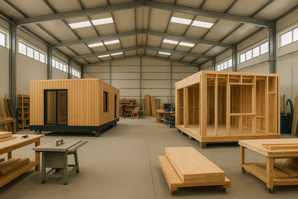 Atelier de fabrication modulaire bois moderne au Portugal