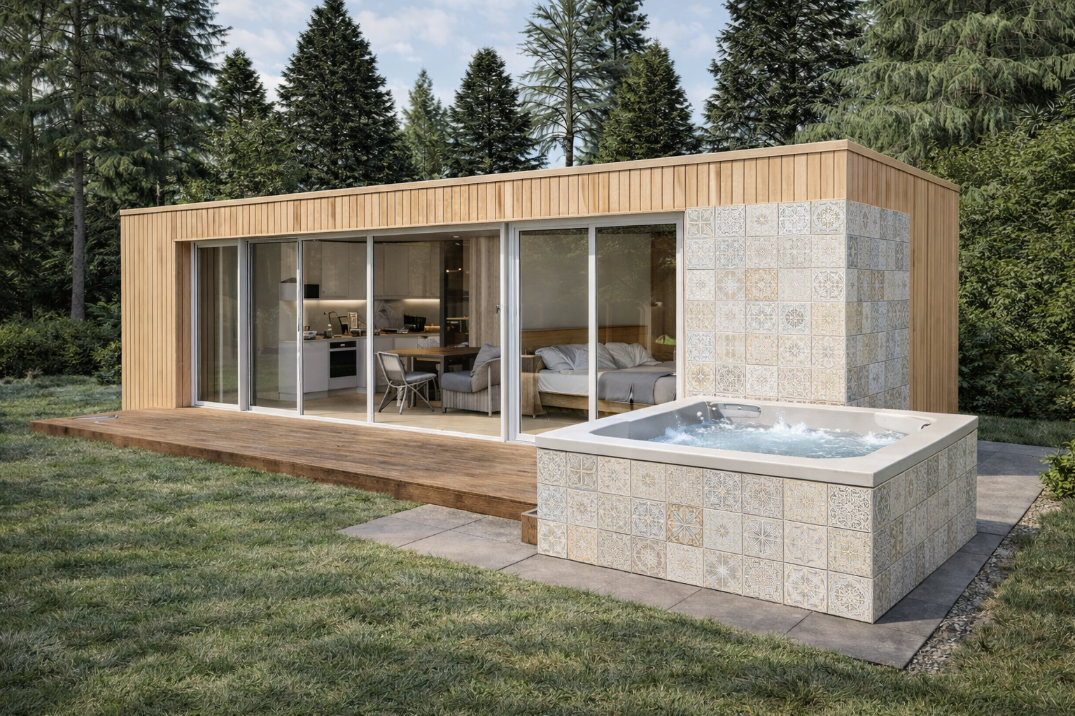 maison modulaire studio bois clair