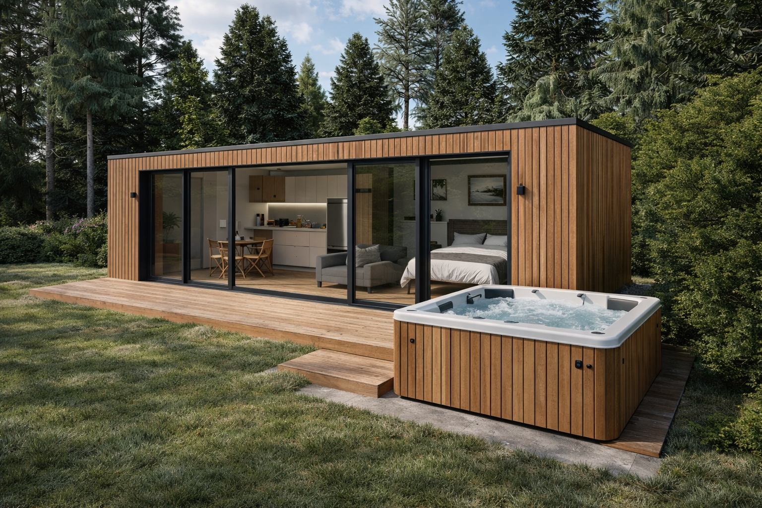 maison modulaire studio bois foncé