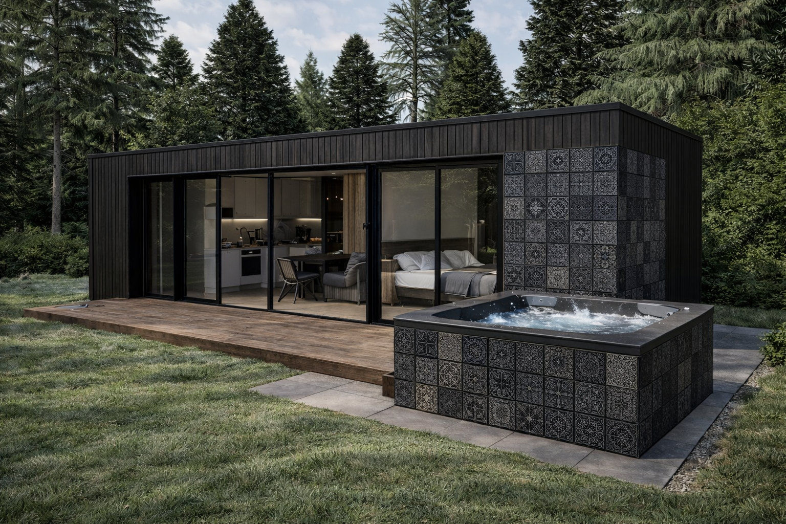 maison modulaire studio bois noir